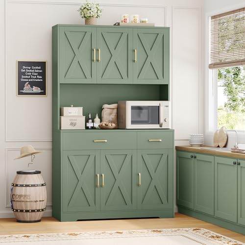 HOSTACK 71"H Kitchen Pantry Storage Cabinet, Farmhouse Hutch Cabinet, Green