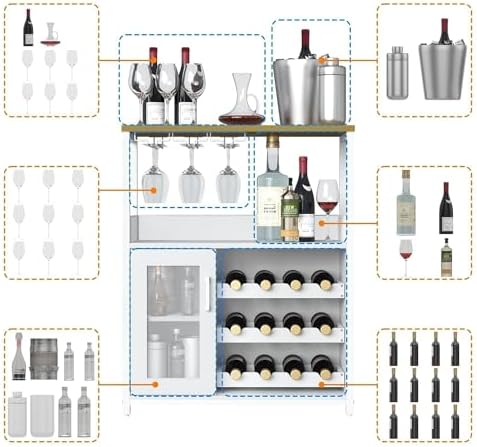 IDEALHOUSE Wine Bar Cabinet with Detachable Wine Rack and Storage Space