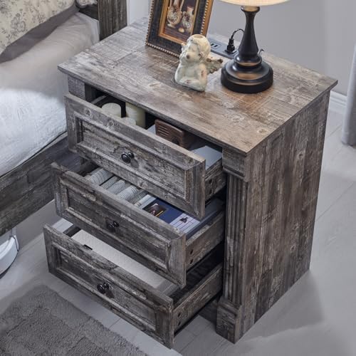Aitjunz 26" Tall Nightstand w/Charging Station, 3 Drawers, Light Grey