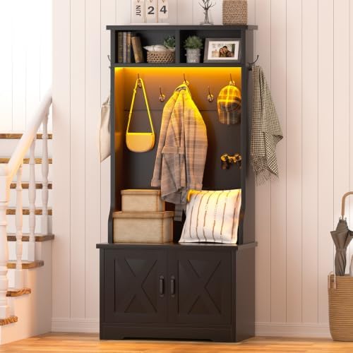 Small Hall Tree with Bench and Shoe Storage, Coat Rack with Shoe Bench