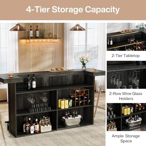 Tribesigns 4-Tier Bar Table, 70.9-Inch Home Bar Unit with Storage, Grey