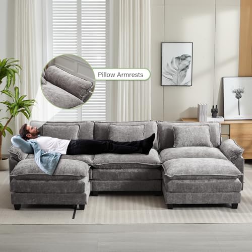 Oprisen 120" Modular Sectional Sofa, Comfy Deep Cloud Couch with Ottoman