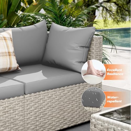 UDPATIO Outdoor Patio Furniture Set 7 Pcs Wicker Sectional Sofa Grey