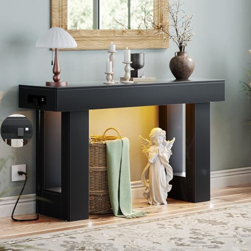 Unikito 47" Entryway Table with Sensor Light and USB Outlet, Black