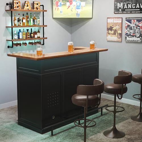 GDLF 63.1" Home Bar Cabinet with Fridge Space, U-Shape Liquor Mini Bar