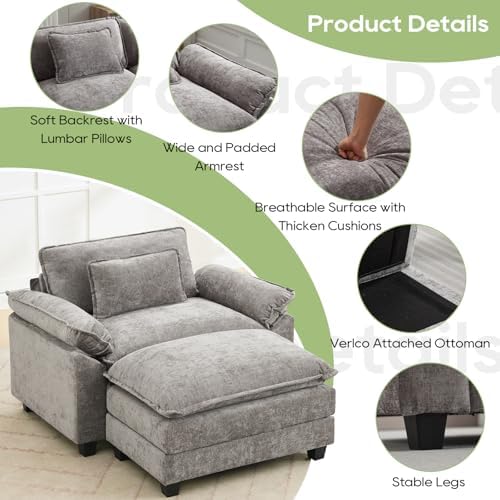 Oprisen 53" Modular Sectional Sofa, Comfy Deep Cloud Couch with Ottoman