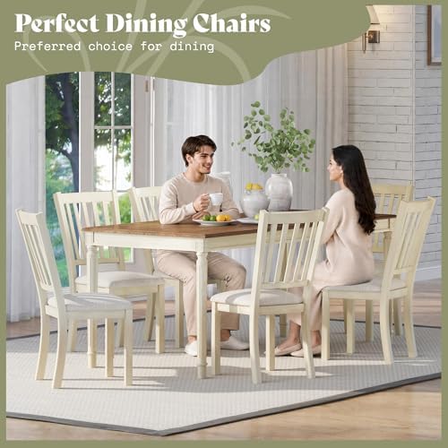 AMERLIFE Set of 8 Farmhouse Dining Chairs with Upholstered Seats, Cream