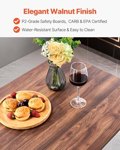 VEVOR Bar Table and Chairs Set, 5PCS 47.2″ Bars Tables Set with Rounded Edge Design, Rectangular Pub Table with Four Stools for Living Room, Dining Room, Kitchen, Walnut Color, Black