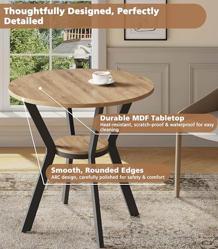 Round Kitchen Tables for 2-4, 31.5" Rustic Small Dining Tables with Storage