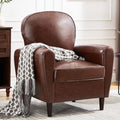 Mid Century Accent Chair, Modern Faux Leather Arm Chair, Comfy Upholstered Reading Chairs Single Sofa Chair for Living Room, Bedroom, Club, Brown