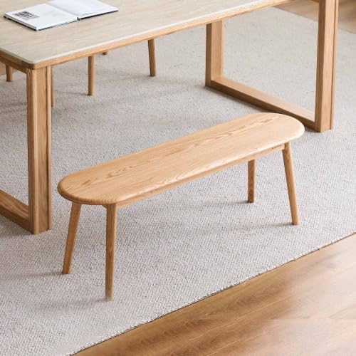 100% Solid Oak Dining Bench, Wood Bench for Bedroom End of Bed with Rounded Corners, Entryway Benches for Dining Room, Kitchen, Living Room (Natural Oak, 47.2")