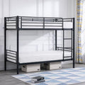 FCH Metal Bunk Bed Twin for Kids, Teens and Adults,Bunkbeds with Ladder and Flat Rungs, Heavy Duty Metal Slats Support, No Box Spring Needed, for Dorm,Bedroom,Black