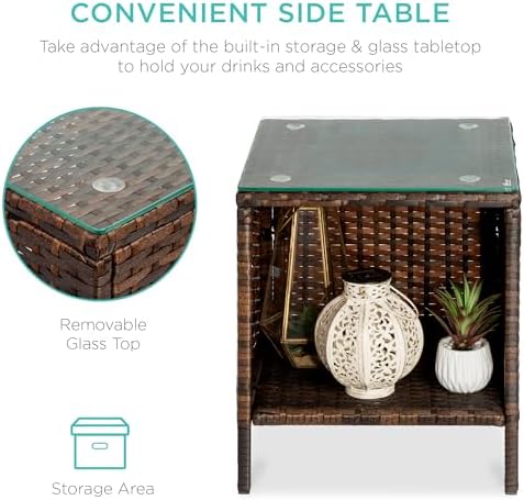 Best Choice Products 3-Piece Outdoor Wicker Conversation Bistro Set, Space Saving Patio Furniture for Garden w/Side Table - Brown/White Sand