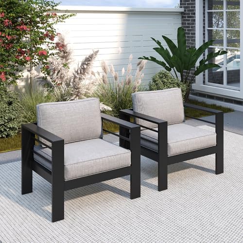 Solaste Aluminum Outdoor Patio Chairs Set of 2, Light Grey Patio Sofa Set