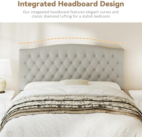Befurtori Queen Headboard Only, Linen Classic Tufted Design, Gray Linen