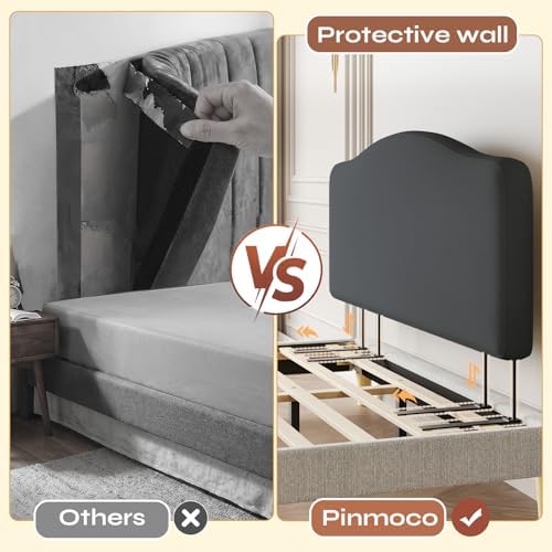 Pinmoco Full Upholstered Headboard, Height Adjustable Velvet, Dark Grey