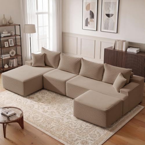 Mangodan Cloud Sectional Couch, Boneless Couches for Living Room, Camel