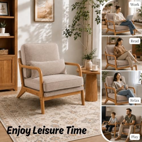 Karl home Mid-Century Modern Accent Reading Chair, Khaki
