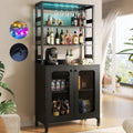 Aheaplus Bar Cabinet with Power Outlets, 67" Tall Wine Bar Cabinet, Black
