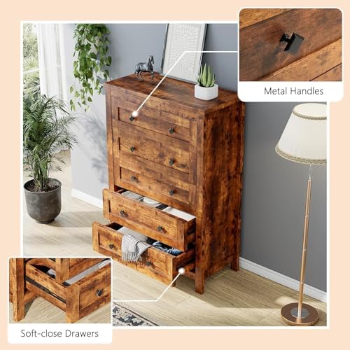 LUXOAK 4-Piece Farmhouse Bedroom Set with Dressers & Nightstands, Brown