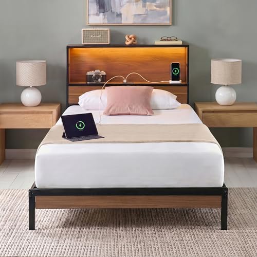 Zinus Kai Platform Bed Frame, RGB LED Lights, USB Charging Station, Twin