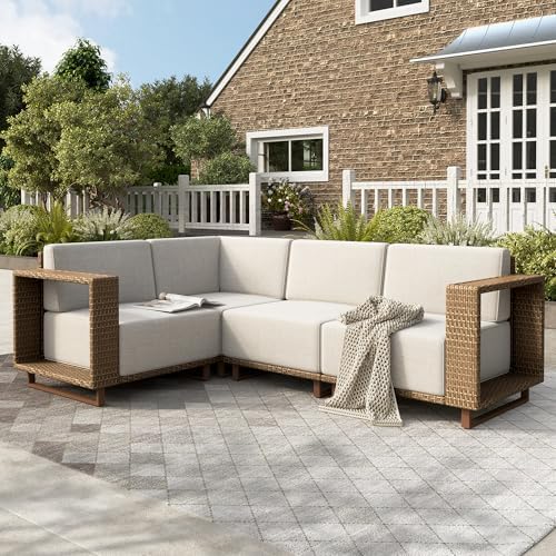 HERA'S HOUSE 4-Piece Patio Sectional Furniture Set with 10" Thick Cushions