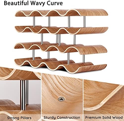 Countertop Wine Rack - 14 Bottle Freestanding Wine Bottle Holder Stand - 4 Tier Wooden Wine Storage Rack - Wavy Wine Organizer for Cabinet Pantry Home Kitchen Bar
