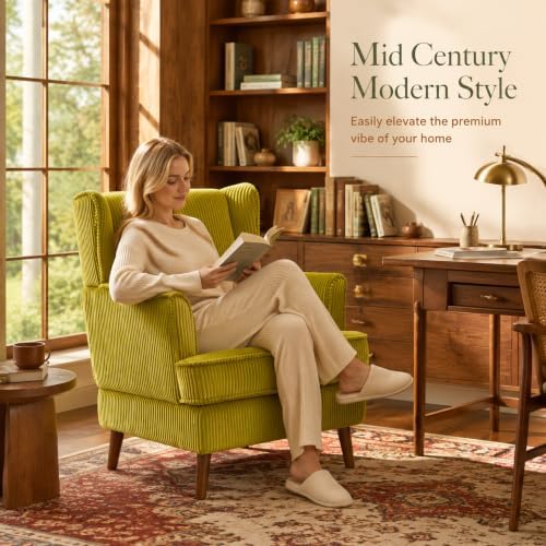 VINGLI 26" Wingback Accent Chair, Corduroy Armchair for Bedroom Living Room