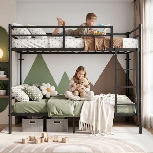 Metal Bunk Bed Twin Over Twin for Kids and Teens, Noise-Free Design, Black