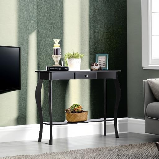 ChooChoo 39" Narrow Entryway Table with Drawer, Black