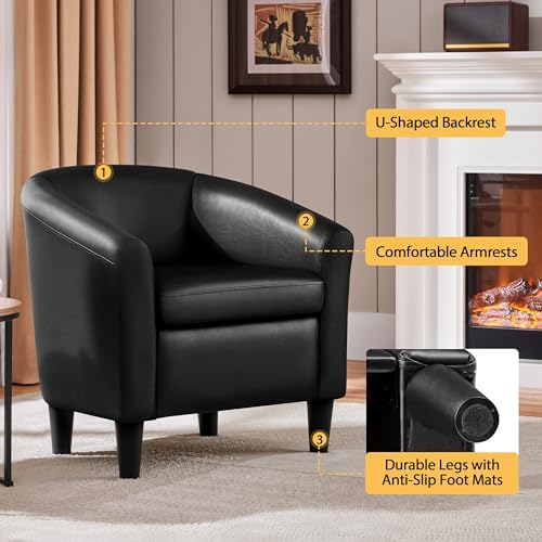 Topeakmart Faux Leather Club Chair, Modern Accent Chair, Black