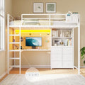DICTAC Twin Loft Bed with Desk, Storage Bookshelf and 6 Drawers, White