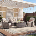 Luxury 4 Pieces Patio Furniture Set-Outdoor Swivel Rocker Patio Chairs with 6" Extra Thick Cushions, High Back Outdoor Couch and Coffee Table, Wicker Conversation Sets for Porch Deck(Brown/Beige)