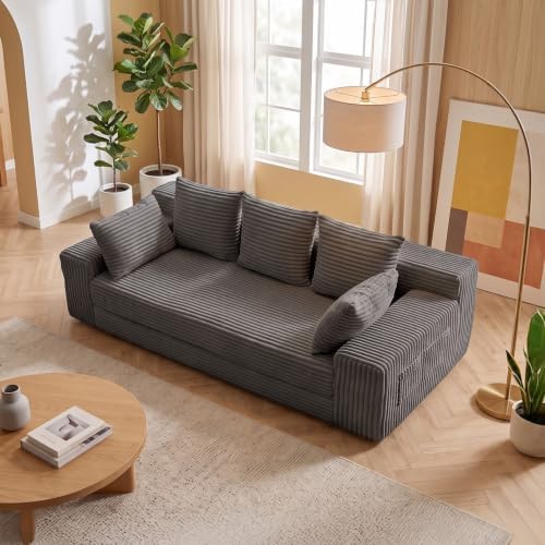 Boneless Couch for Living Room, 3 Seater Convertible Sofa Bed in Box, Grey