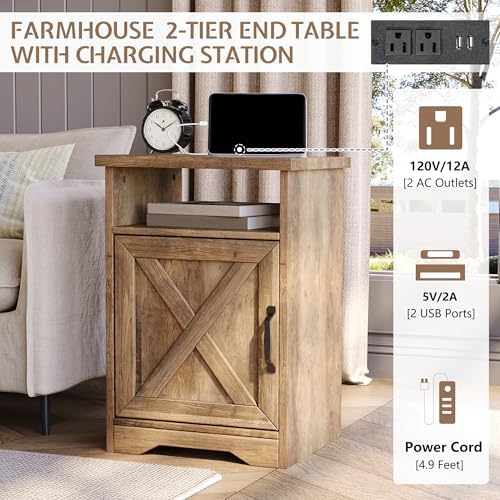 LUXOAK 3 Piece Living Room Table Set with Barn Door, Barnwood
