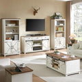 AMERLIFE Living Room Table Set of 4 with 59" TV Stand, Rustic White