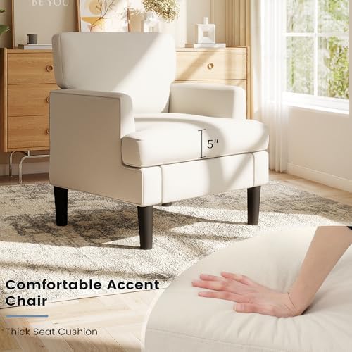 Kromax Accent Chair for Living Room Set of 2, Modern Reading Chair, Beige