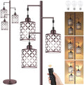 72" Dimmable Floor Lamp with Remote & Timer, Industrial Farmhouse Rustic Standing Lamp for Living Room Bedroom, 3 Individually Controlled Heads, 2 Height Options, 3 x LED Bulbs Included