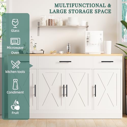 Shintenchi Buffet Cabinet with Storage,53.4" Large Kitchen Storage Cabinet with 3 Drawers and 4 Doors,Wood Farmhouse Buffet Sideboard with Adjustable Shelf for Kitchen Living Room, White