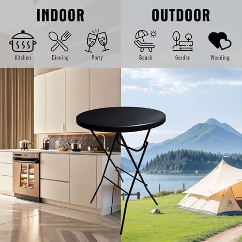 GUAGUA 32inch Folding Cocktail Tables, Bar Height, 2 Pack, Black
