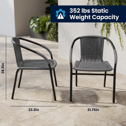 Flash Furniture Lila 2 Pack Gray Rattan Indoor-Outdoor Restaurant Stack Chair