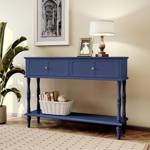 ARTPOWER 47" Mid-Century Console Table, 2 Drawers and Open Shelf, Blue