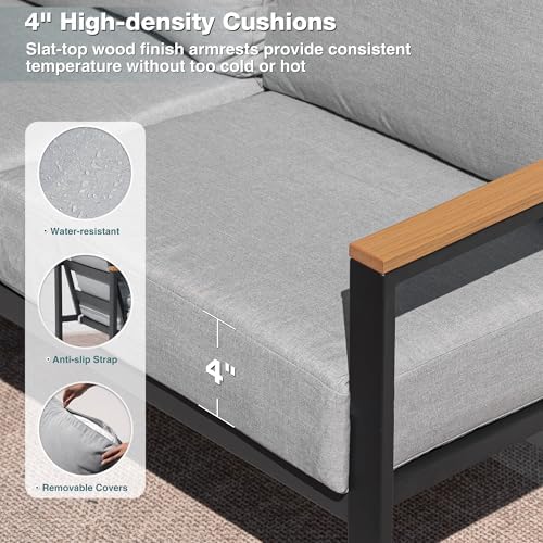 4 Pieces Patio Furniture Set for Outdoor Balcony, Light Grey
