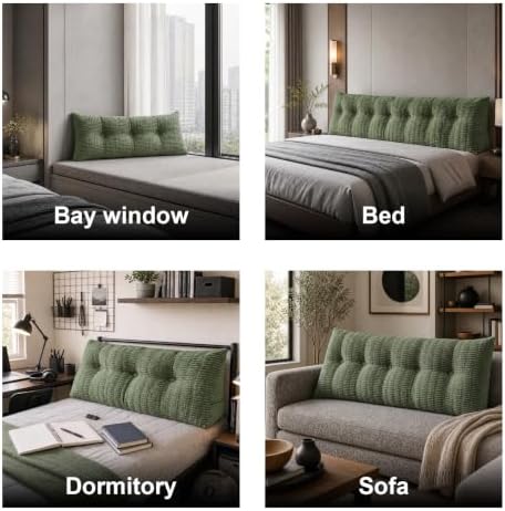 Headboard Pillow Twin, Dorm Wedge Pillow, Bed Pillows for Sitting up in Bed, Dorm Bed Headboard for Read, Work, Play in Beds, Daybed Backrest Pillows with Removable Washable Cover, Green
