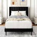 Gruwans Twin Size Bed Frame with Upholstered Wingback Headboard, Easy Assemnly Platform Bed, Wooden Slat Support No Box Spring Needed, Black
