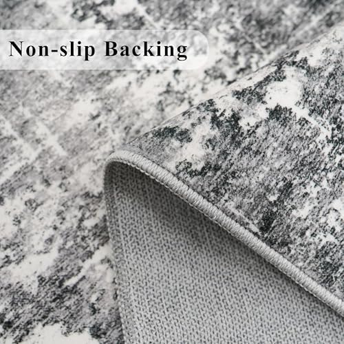 Washable 2X10 Kitchen Area Rug: Entryway Abstract Rug Runner Soft Bedroom Besides Floor Mat Non-Slip Indoor Farmhouse Carpet for Bathroom Living Room Stain Resistant Runner for Family(2x10,Black/Grey)