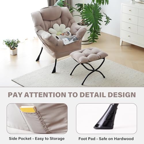 Tiita Lazy Chair with Ottoman, Comfy Reading Accent Chair, Khaki
