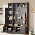 Merax Farmhouse Wood Hall Tree with Shoe Bench and 2 Drawers, 4-in-1 Coat Rack with 6 Hooks for Entrance, Hallway, Mudroom Black