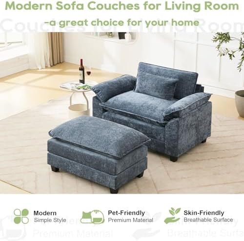 Oprisen 53" Modular Sectional Sofa, Comfy Deep Cloud Couch with Ottoman