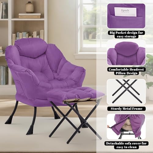Lazy Chair with Ottoman, Comfy Reading Chair, Purple